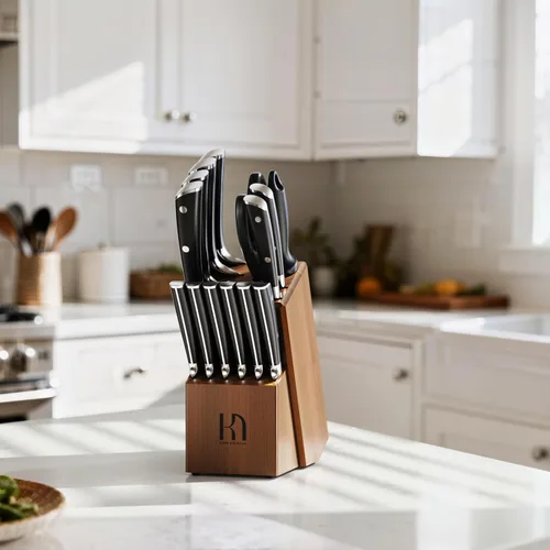 Miniatura 2 de KnifeSaga - Juego de cuchillos, 15 piezas de bloque de cuchillos de cocina con afilador, juego de cuchillos de acero inoxidable de alto carbono