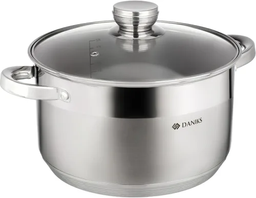 Miniatura 11 de Daniks Juego de utensilios de cocina estándar de acero inoxidable de 11 piezas con tapas de vidrio, incluye cacerola con tapa y sartén, bases