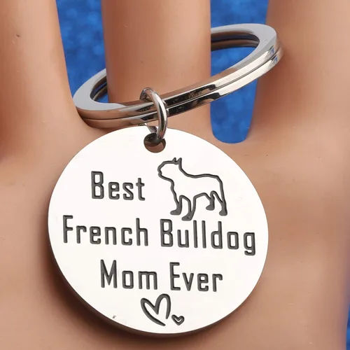 Miniatura 6 de BEKECH Regalos de Bulldog Francés Best French Bulldog Mom Ever Llavero Frenchie para los amantes de los perros
