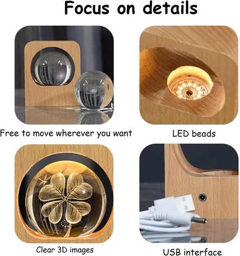 Miniatura 4 de Lámpara de noche personalizada de foto 3D en cristal – Bola de foto de vidrio personalizada con grabado de imagen 3D personalizada, base de madera