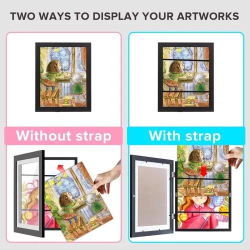Miniatura 2 de Marco de arte para niños, 1 unidad, marcos de obras de arte para niños, exhibición intercambiable de 8 x 10.5 pulgadas con paspartú o de 9.5 x 12