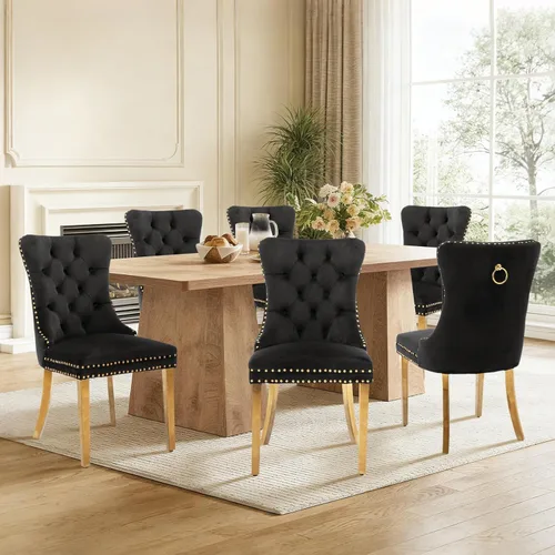 Miniatura 47 de Juego de 4 sillas de comedor de terciopelo, sillas de comedor tapizadas con ribete de cabeza de clavo y patas de madera maciza para cocina