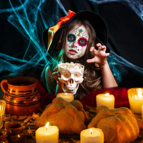 Miniatura 2 de Tatuajes faciales del Día de los Muertos, paquete de 10 tatuajes faciales temporales de Halloween, tatuaje facial de calavera de azúcar para adultos