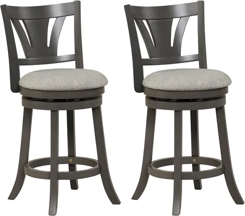 Miniatura 10 de COSTWAY Taburete de bar para isla de cocina, taburete de bar giratorio de 26.5 pulgadas con respaldo curvado y asiento acolchado suave, patas
