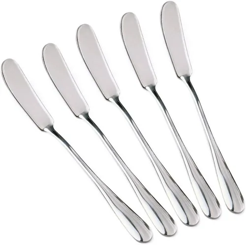 Colorsheng Juego de 5 cuchillos de mantequilla de acero inoxidable, aplicador de mantequilla, productos para untar, quesos suaves y mermelada