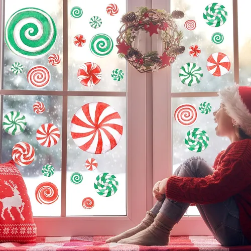 Miniatura 5 de 78 calcomanías de pared de caramelo de Navidad de acuarela, calcomanías de pared de Navidad, calcomanías de piso de caramelo de menta para Acuarela