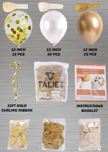 Miniatura 3 de Juego de 50 globos para fiestas, cromo dorado, perla blanca y confeti dorado, globos de látex natural de 12 pulgadas para decoraciones de fiestas