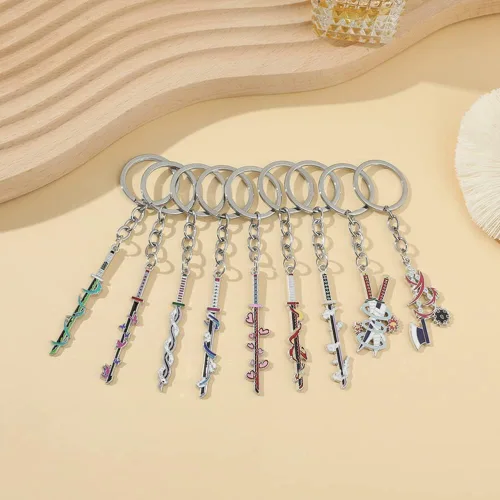 Miniatura 4 de YURAOER Juego de llaveros de anime Slayer Figuras de dibujos animados 9 Hashiras Mini Katana llaveros esmaltados para hombres y mujeres