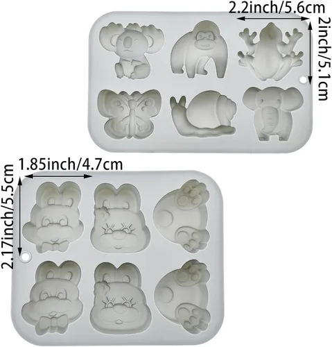 Miniatura 2 de Paquete de 2 moldes de silicona de animales lindos, 6 cavidades 3D de elefante, mariposa, mariquita, moldes para hornear pasteles, elegantes moldes