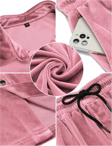 Miniatura 20 de LecGee Conjunto de pantalones cortos casuales de verano para hombre, camisa de terciopelo de manga corta con botones, pantalones cortos de cintura