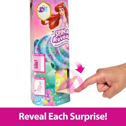 Miniatura 5 de Mattel Disney Princess Ariel - Juego de muñecas de moda, gira y revela con 11 sorpresas, incluyendo 5 accesorios, 5 calcomanías y escena de juego