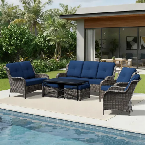 Miniatura 59 de Joyside Juego de sillas de mimbre para patio, juego de 3 piezas de mimbre para exteriores con 2 sillas reposabrazos y 1 mesa auxiliar para terraza