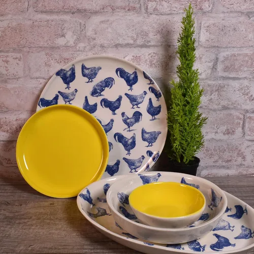 Miniatura 5 de Vintage Chickens - Plato ovalado pequeño, cerámica americana hecha a mano, azul/blanco