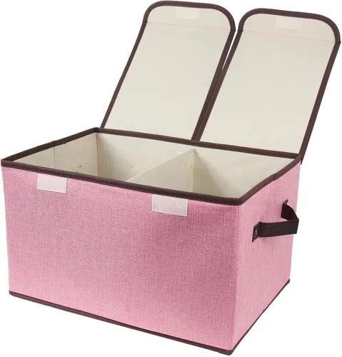 Miniatura 8 de Caja de almacenamiento plegable de tela, 16.5 x 11.8 x 9.8 pulgadas (largo x ancho x alto), con doble tapa y divisores, organizador grande