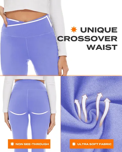 Miniatura 31 de TNNZEET Leggings acampanados negros para mujer, pantalones de yoga cruzados con bolsillos, corte de bota, leggings acampanados