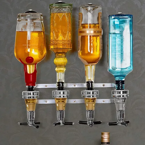 Miniatura 5 de Dispensador de bebidas alcohólicas montado en la pared, 4 botellas de vino para bebidas, soporte para cóctel, whisky, botella de bebida de cerveza