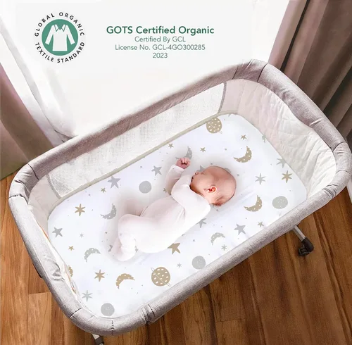 Miniatura 2 de Juego de 2 sábanas ajustadas de 100% algodón orgánico perfectamente compatibles con Mika Micky, Baby Delight, Ronbei, Chicco, Cloud Baby, AMKE