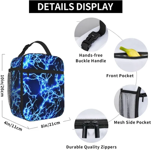 Miniatura 4 de Lonchera Lightning para niños y niñas, bolsa de almuerzo aislada reutilizable con bolsillo lateral, lonchera azul para niñas, niños y adolescentes
