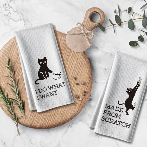 Miniatura 6 de Toallas de cocina divertidas con temática de gatos, 16 x 24 pulgadas, paquete de 2, saco de harina, paños de cocina de alta absorción