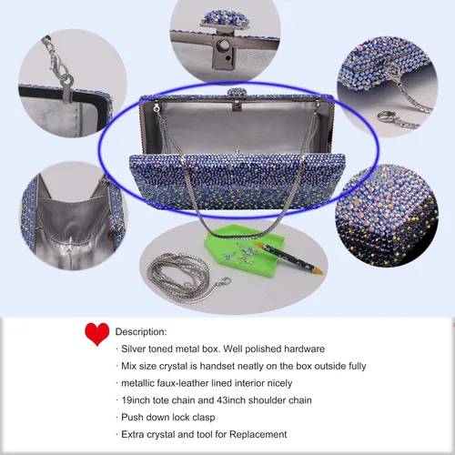 Miniatura 3 de Bestenda Crystal Evening Clutch Bag for Women Wedding Bridal Rhinestone Party Purse and Handbags