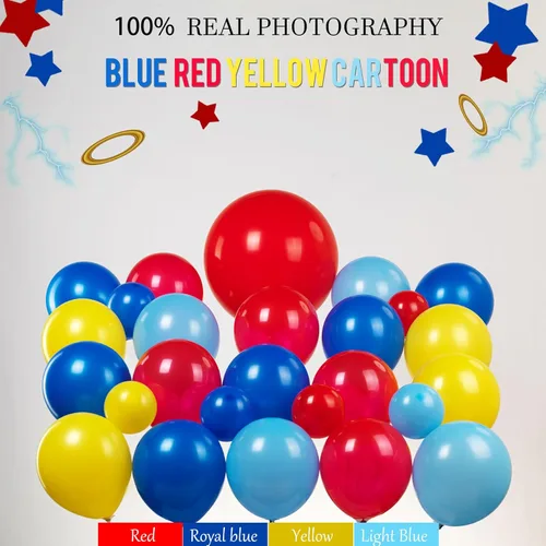 Miniatura 2 de KOZEE Kit de arco de guirnalda de globos rojos, azules y amarillos, 140 unidades, color primario con globos de estrella para caricaturas, carnaval