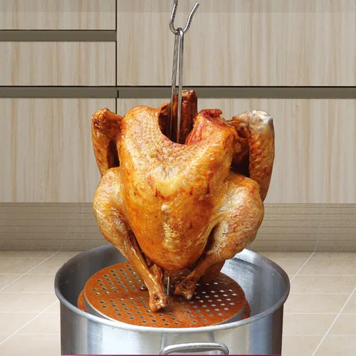 Miniatura 2 de Juego de estante para freidora de pollo para pavos, estante para freír y gancho elevador de mango, soporte vertical de acero inoxidable, bandeja
