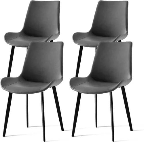 Miniatura 9 de Juego de 4 sillas de comedor, modernas sillas de comedor tapizadas de piel sintética con patas de metal resistentes y respaldo cómodo, sillas Marrón