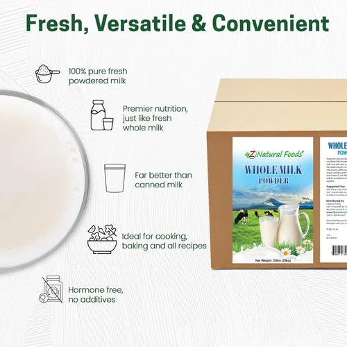 Miniatura 5 de Z Natural Foods - Leche en polvo entera premium - Leche en polvo para hornear, cocinar, bebidas - Leche en polvo seca, pasteurizada, sin OMG, sin