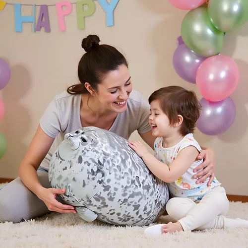 Miniatura 6 de Ryttir Animal de peluche grande de 24 pulgadas, diseño de focas suaves de peluche para dormitorio, divertidos regalos de San Valentín para mujeres