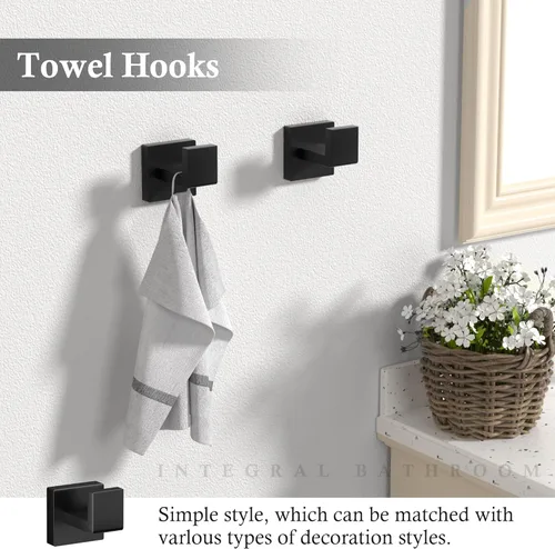Miniatura 6 de Juego de 5 piezas de accesorios de baño negro mate, juego de barra de toalla de baño de 23.6 pulgadas, juego de hardware de baño de acero inoxidable