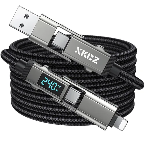 Miniatura 7 de Cable USB C 4 en 1 con pantalla de vatios, cable de carga múltiple trenzado de nylon redondo de 65W con sincronización de datos, combo de cable