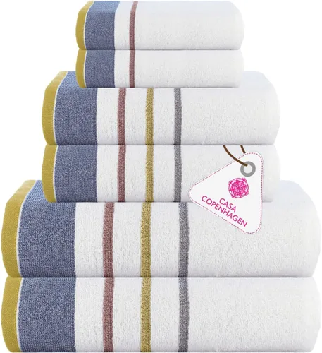 Miniatura 90 de CASA COPENHAGEN Juego de 6 toallas de palomitas de maíz, color azul polvoriento, 21.16 oz/m², 2 toallas de baño, 2 toallas de mano y 2 toallas