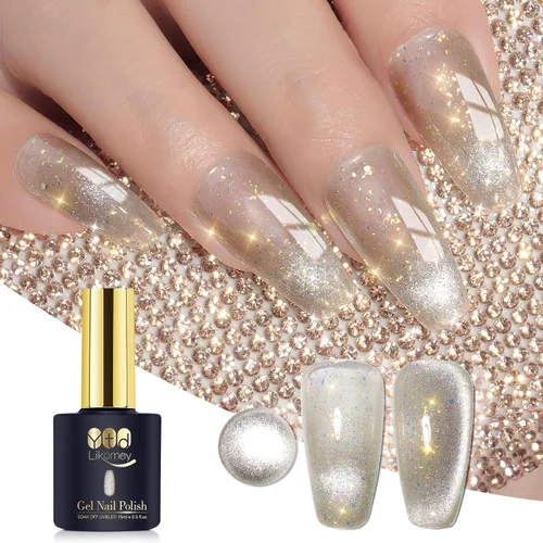 Miniatura 34 de YTD Likomey Juego de esmaltes de uñas de gel Cat Eye, 8 colores de verano con purpurina magnética de cristal con barra magnética, plateado, verde