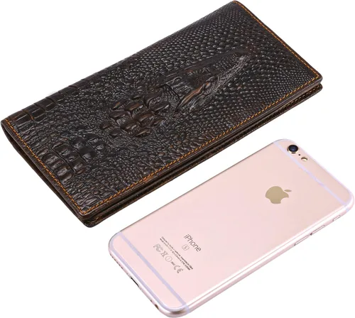 Miniatura 4 de Itslife Billetera larga con diseño de RFID vintage para hombre Aligater Brown Vintage