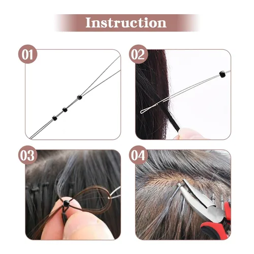 Miniatura 7 de Vlasy 100 Piezas Cuentas de Nano Anillo con Forro de Silicona para Extensiones de Cabello Humano con Nano Anillo 5 Colores Opcionales (Negro)