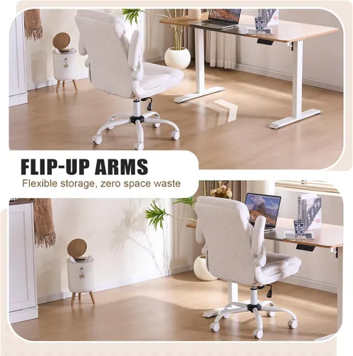Miniatura 3 de Comfy - Silla de computadora ergonómica de tela de tela, silla de oficina ejecutiva con reposabrazos abatibles, soporte lumbar, giro de 360° y Blanco