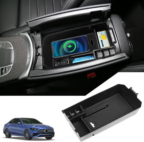 Caja de almacenamiento para apoyabrazos central Compatible con Mercedes Benz Clase C W205 Organizador de consola central 2015-2021, para GLC W253