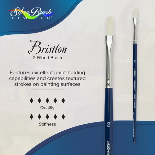 Miniatura 2 de Silver Brush Limited 1903S-2 Bristlon Filbert - Brocha para óleo, acrílico y pinturas de cuerpo pesado, tamaño 2, mango corto