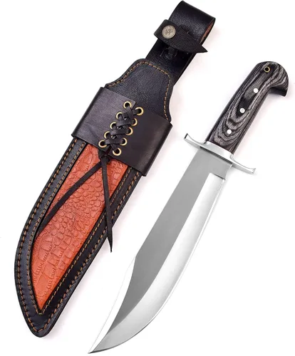 Poshland REG-109 Cuchillo Bowie hecho a mano de acero D2 de 15.25 pulgadas, mango de madera maciza
