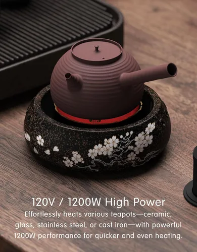 Miniatura 5 de TMASTER Placa eléctrica de 1200 W, placa caliente redonda de cerámica, estufa portátil de cocina, calentador eléctrico para hervir, hacer té, café
