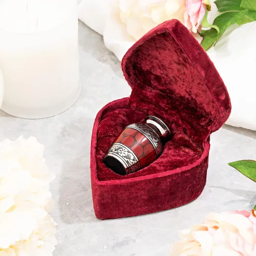 Miniatura 5 de Urnas pequeñas de cremación de recuerdo para cenizas humanas con estuche de corazón de terciopelo y embudo - Carmesí: mini urna conmemorativa Urna