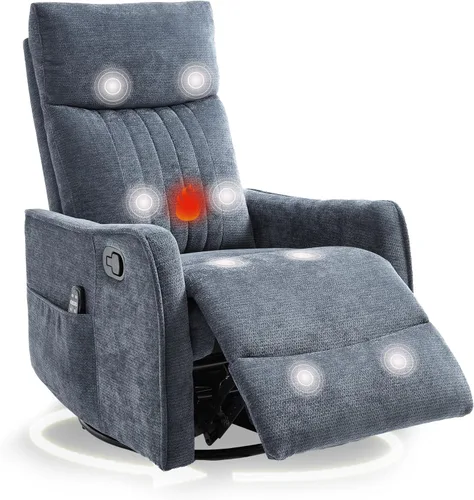 Miniatura 9 de cinkehome Silla Reclinable Mecedora Giratoria con Masaje y Calefacción para Guardería - Silla Reclinable de Espacio Pequeño con Soporte Lumbar, Giro