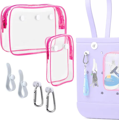 Miniatura 13 de 3 Paquetes de Bolsas de Playa Tote Bogg Transparentes con 2 Ganchos de Inserción Accesorios para Bolsas Bogg Viaje Maquillaje Organizador