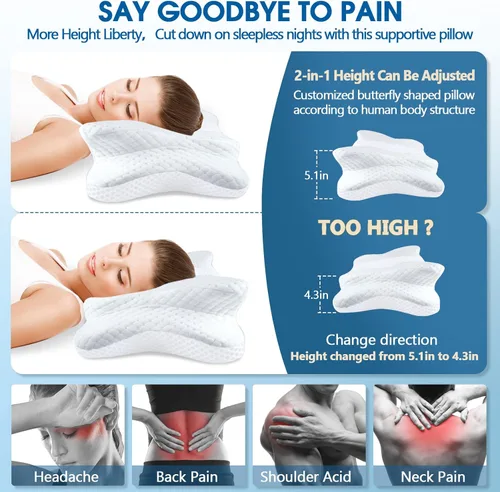 Miniatura 2 de CHxxy Almohada de espuma viscoelástica, almohada cervical para aliviar el dolor de cuello y hombros, almohada ergonómica de contorno para cama
