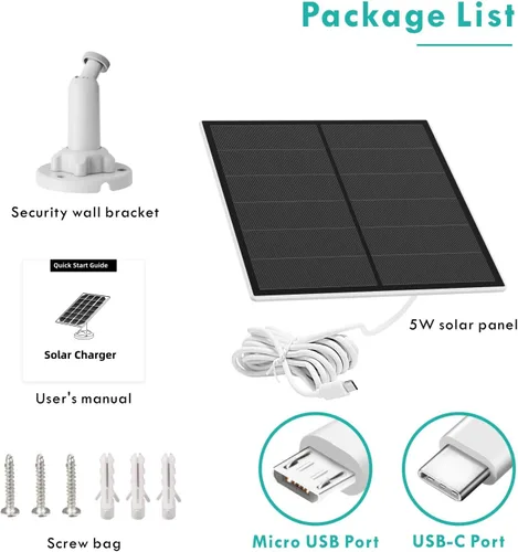 Miniatura 7 de Panel solar de 5 W para cámara de seguridad, panel solar USB para cámara de batería recargable DC 5 V para exteriores, paneles solares con puerto