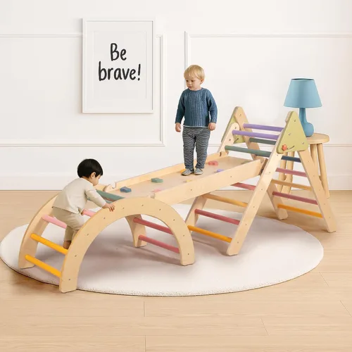 Miniatura 3 de aiwo Juego de triángulo Pikler 7 en 1 para niños pequeños, juguetes de escalada para interiores, gimnasio de escalada montessori para bebés, juego