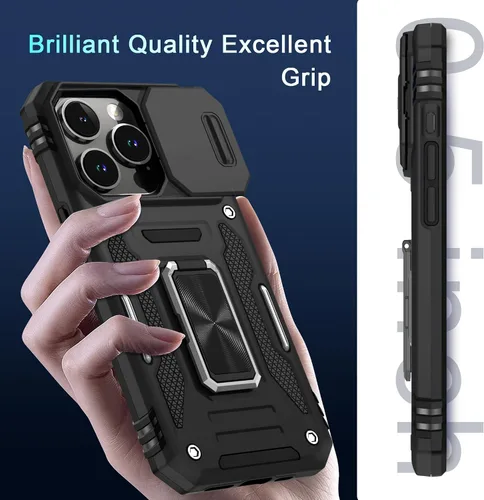 Miniatura 359 de DEERLAMN Funda para iPhone Xs Max con funda deslizante para cámara + protector de pantalla, soporte giratorio de anillo de grado militar a prueba
