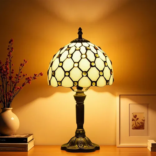 Miniatura 10 de Lámpara Pequeña Estilo Tiffany, Mini Lámparas Tiffany de Vidrio Emplomado Barroco Azul para Sala de Estar, Hogar, Dormitorio, Mesita de Noche