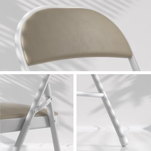 Miniatura 5 de VECELO Paquete de 4 sillas plegables portátiles de metal con acolchado de poliuretano ultra suave para oficina en casa, beige