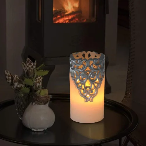 Miniatura 7 de Eldnacele Velas de Navidad Plateadas sin Llama con Temporizador de 5H, Velas de Pilar de Cera Real Parpadeantes que Funcionan con Batería
